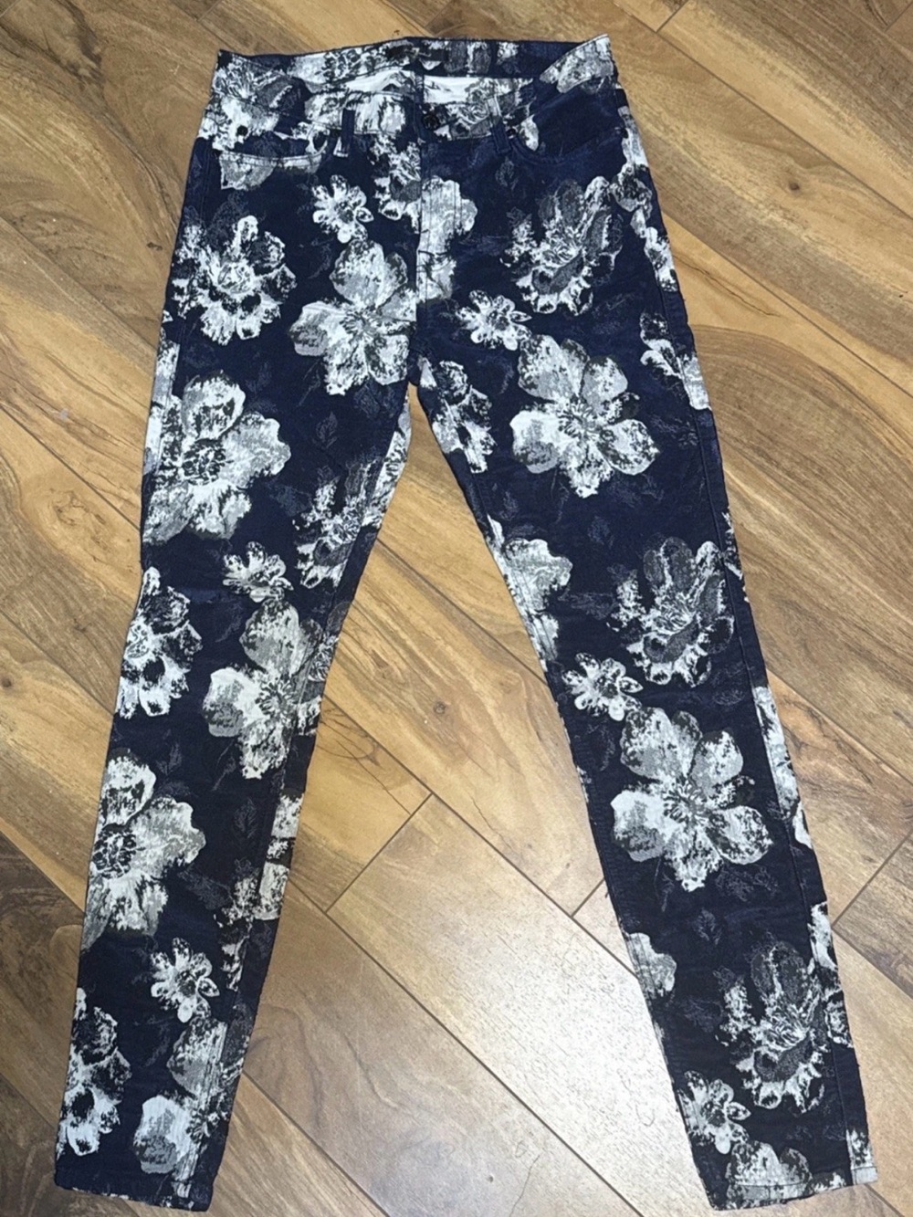 7 For All Mankind Navy Jeans with White Floral Print